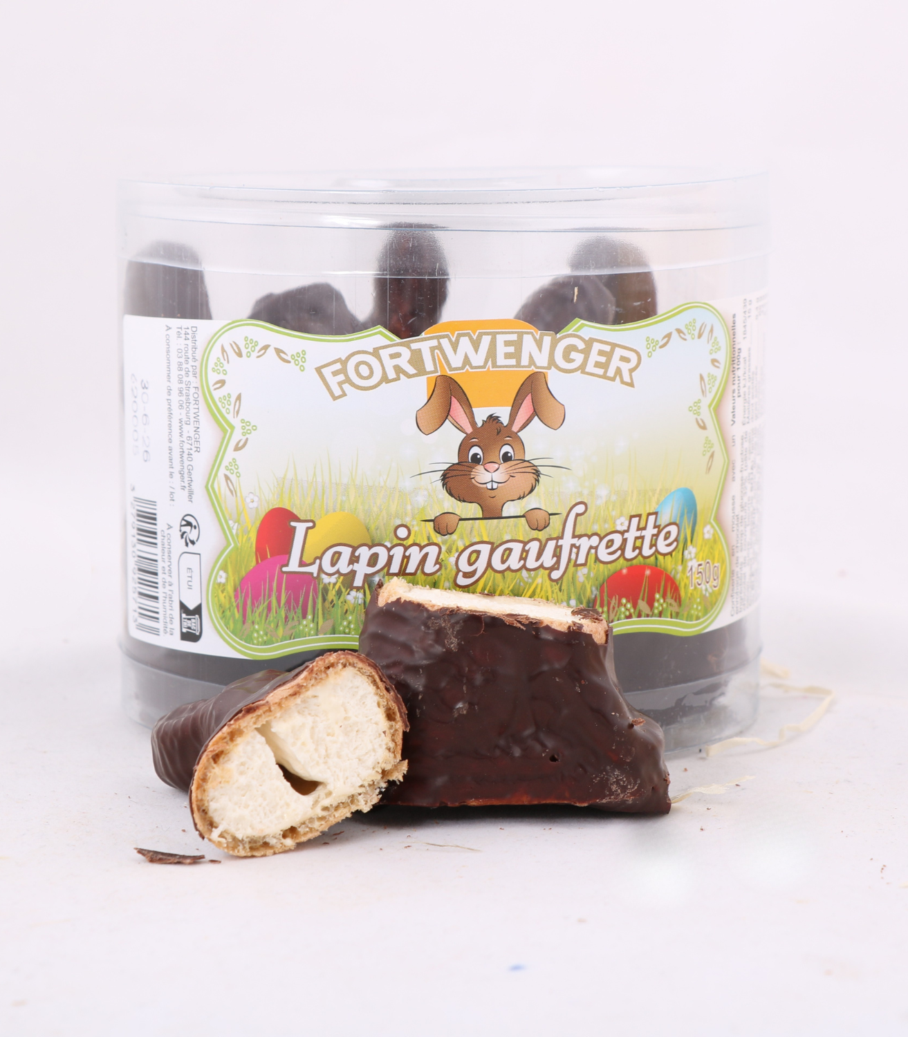 intérieur du lapin en chocolat gaufrette
