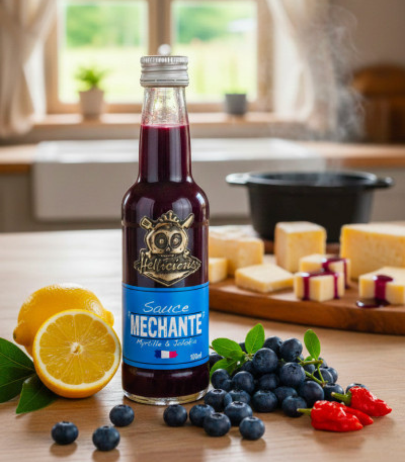 bouteille sauce piquante myrtille dans cuisine